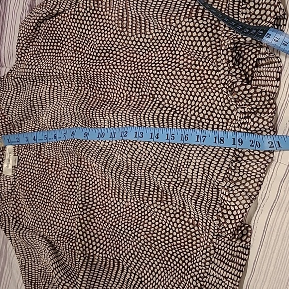 Women's Small Brown White Ruffle Trim Sleeveless Top Beaded Straps Flowy Casual - Picture 11 of 12